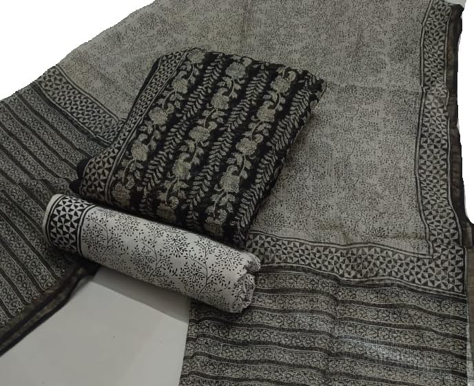 DRAVINAM Trends Jaipuri Hand Block Print Pure Kota Doriya Unstitched Suit Dress Material with Kota Doriya Hand Printed Dupatta