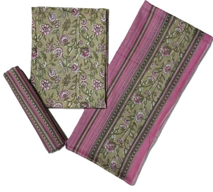 DRAVINAM Trends Jaipuri Sanganari Print Cambric Cotton Unstitched Salwar Suit Dress Material for Women with Mulmul Cotton Dupatta
