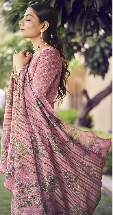 DRAVINAM Trends Women Unstitched Pakistani Print Embroidered Cotton Salwar Suit Dress Materials With Cotton Dupatta