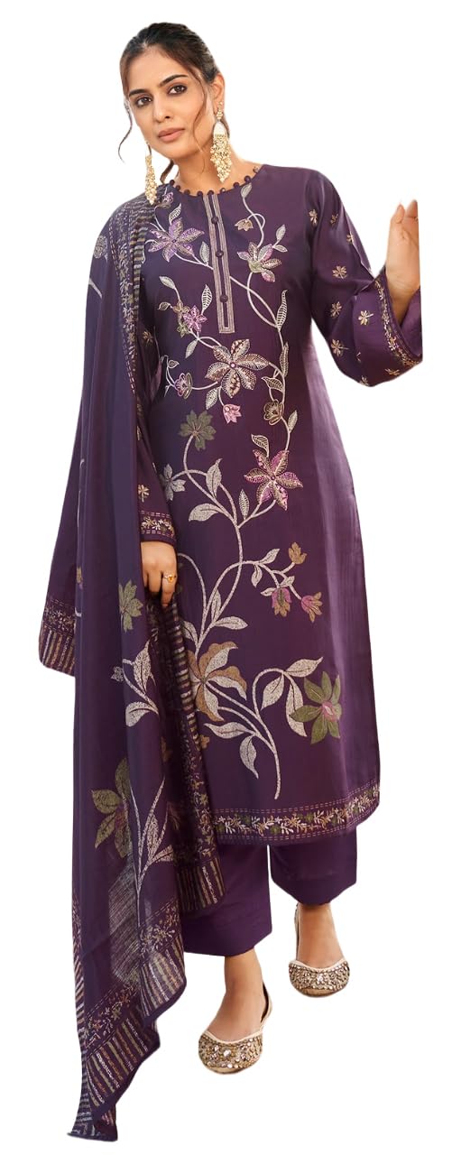 DRAVINAM Trends Women's Unstitched Salwar Suit Dress Material Pure Viscose Maslin Digital Print Embroidered Kameez Plain Unstitched Bottoms and Maslin Digital print Dupatta
