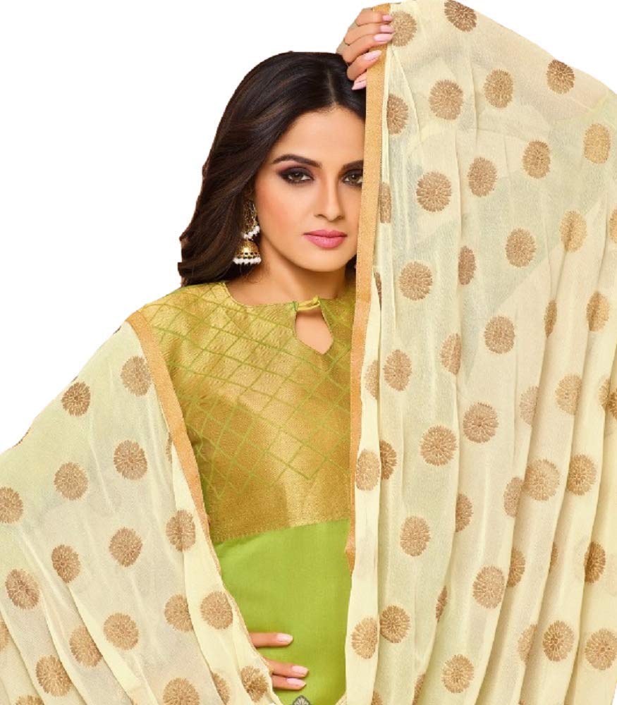 DRAVINAM Trends Women's Unstitched Banarasi Woven Salwar Suit Dress Material with Nazmin Jacquard Dupatta (Free Size_Pink)