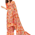 DRAVINAM Trends Women's Linen Cotton Saree with Self Printed Blouse Piece (Peach)