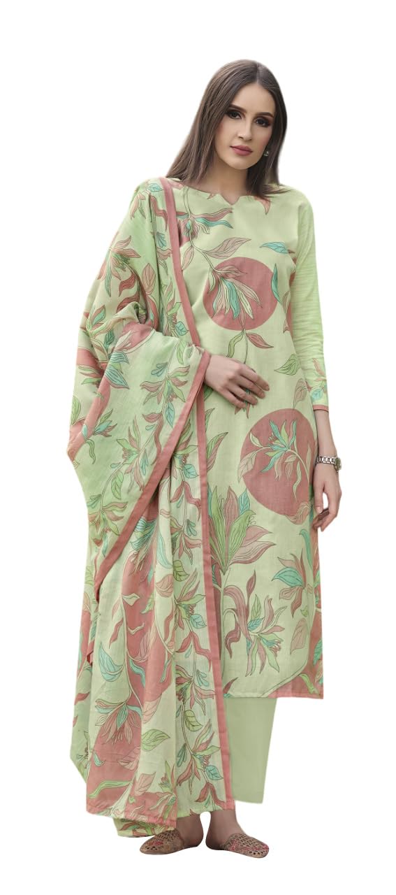 DRAVINAM Trends Pure Cotton Printed Unstitched Salwar Suit Dress Material with Unstitched Bottoms and Cotton Dupatta