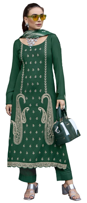 Unstitch Kashmiri Embroidered Winter Wear Salwar suit Dupatta Set – 2.5 m Viscose Wool Kameez with Premium Embroidery, 2.7 m Solid Viscose Bottom Fabric & 2.25 m Digital Print Silk Wool Dupatta