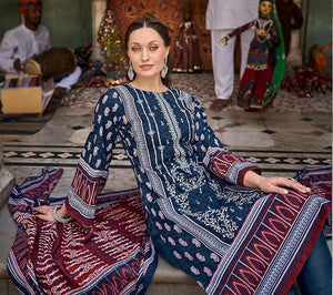 DRAVINAM Trends Unstitched Karachi Lawn Cotton Pakistani Digital Printed Embroidered Suit Dress Material with Unstitched Bottoms and Cotton Dupatta
