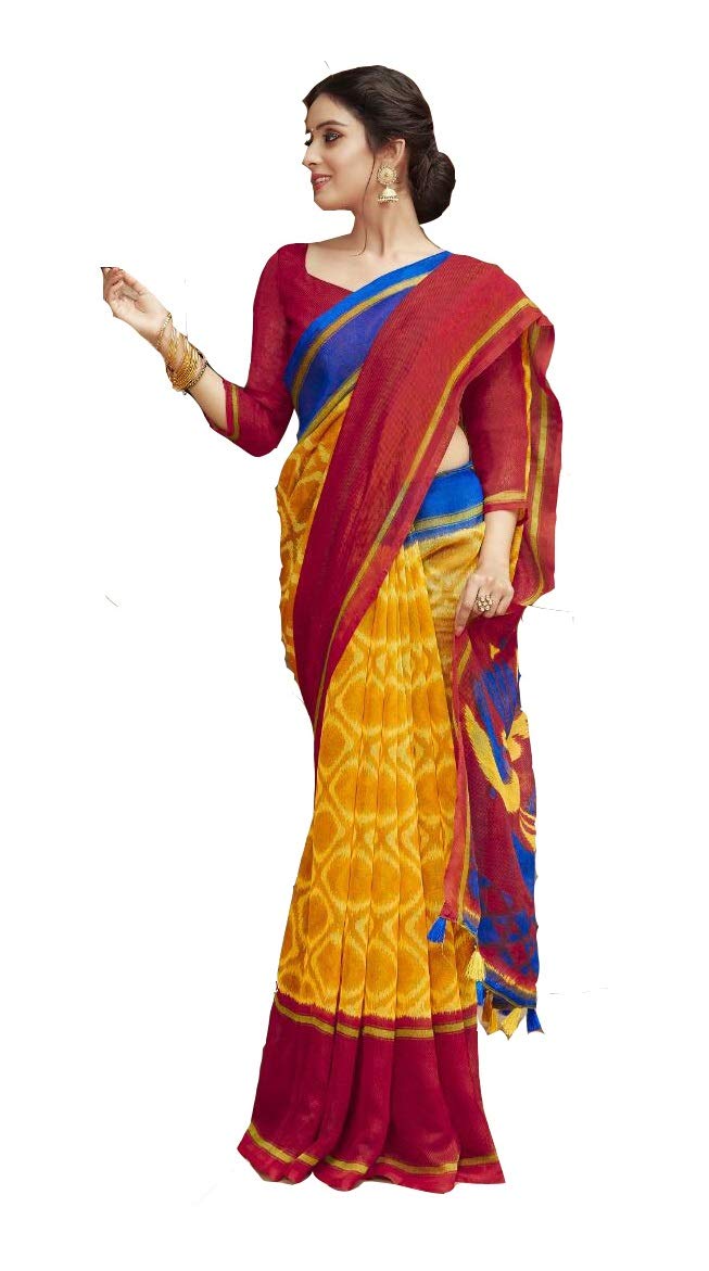 DRAVINAM Trends Women's Banarasi Linen Saree With Unstitched Blouse Piece (SareeML_10_Sea Green)