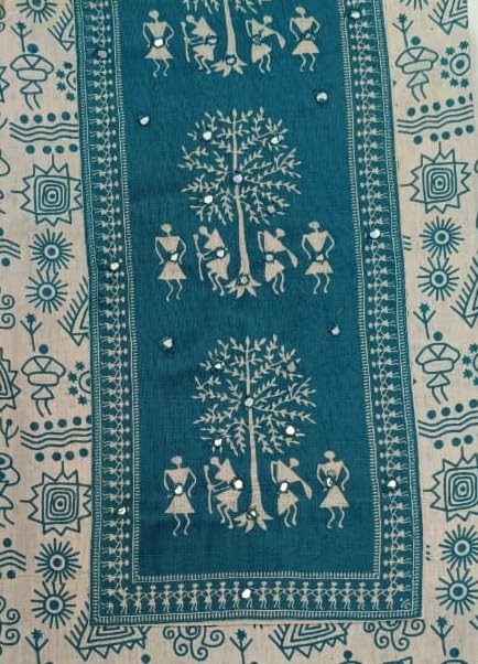 DRAVINAM Trends Women's Cambric Cotton Dress Material | Unstitch Warli Printed Suit Set with Cotton Dupatta