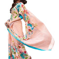DRAVINAM Trends Women's Plain weave Soft Linen Saree with Satin Border and unstitched Self Printed Matching Blouse piece (Peach)