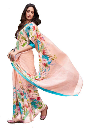 DRAVINAM Trends Women's Woven Kota Linen Printed Saree with Blouse Piece (Light Brown_SareeSRZ_11)