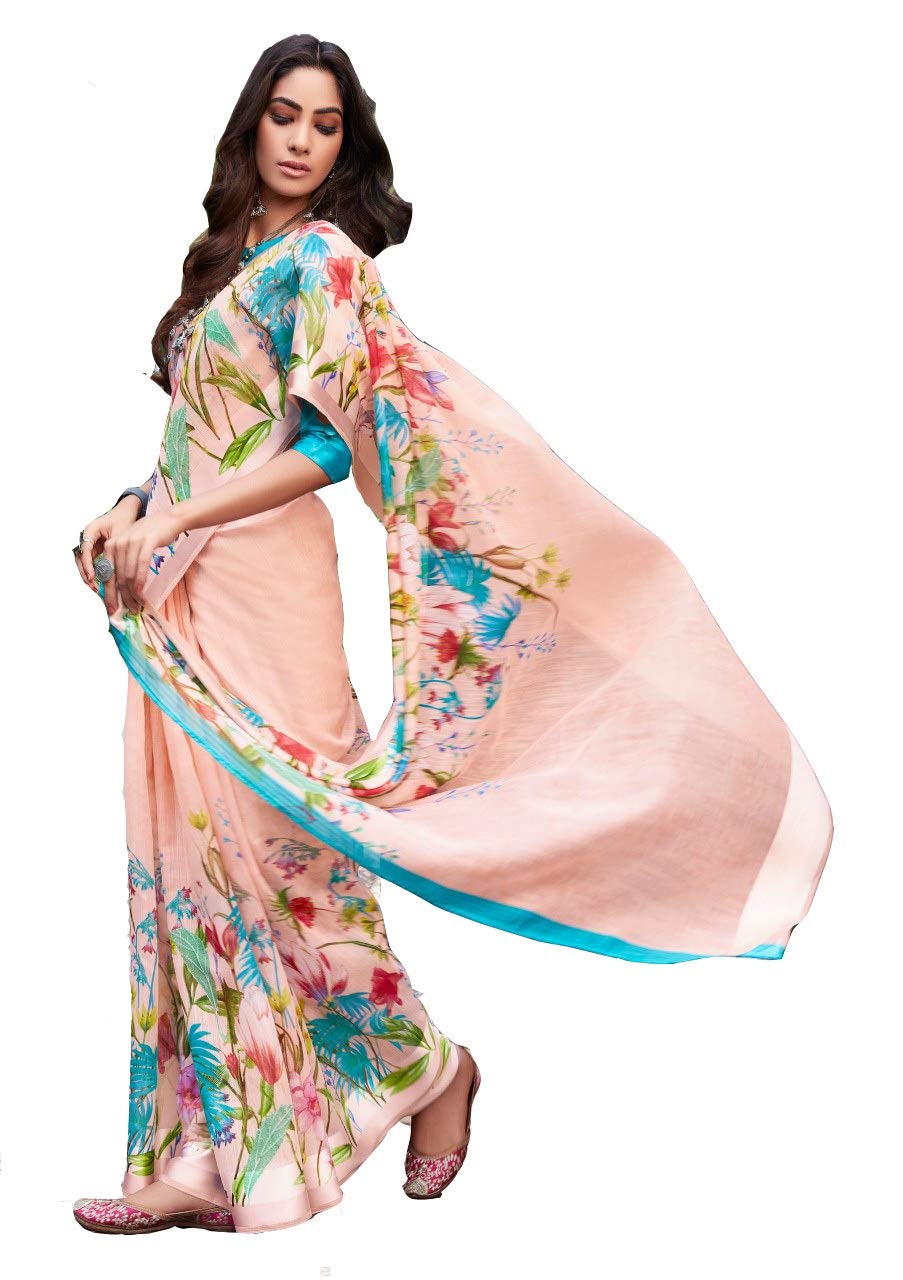 DRAVINAM Trends Women's Woven Kota Linen Printed Saree with Blouse Piece (Light Brown_SareeSRZ_11)