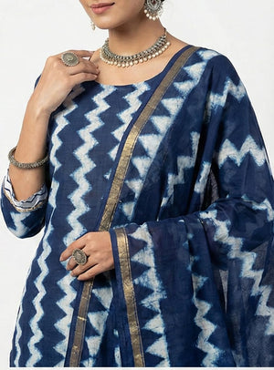 Women's Elegant Maroon Chanderi Block Printed Unstitched Salwar Suit Dress Material with Shantoon Bottom & Zari Border Dupatta