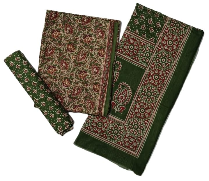 DRAVINAM Trends Jaipuri Sanganari Print Cambric Cotton Unstitched Salwar Suit Dress Material for Women with Mulmul Cotton Dupatta