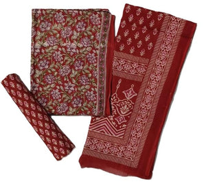 DRAVINAM Trends Jaipuri Sanganari Print Cambric Cotton Unstitched Salwar Suit Dress Material for Women with Mulmul Cotton Dupatta