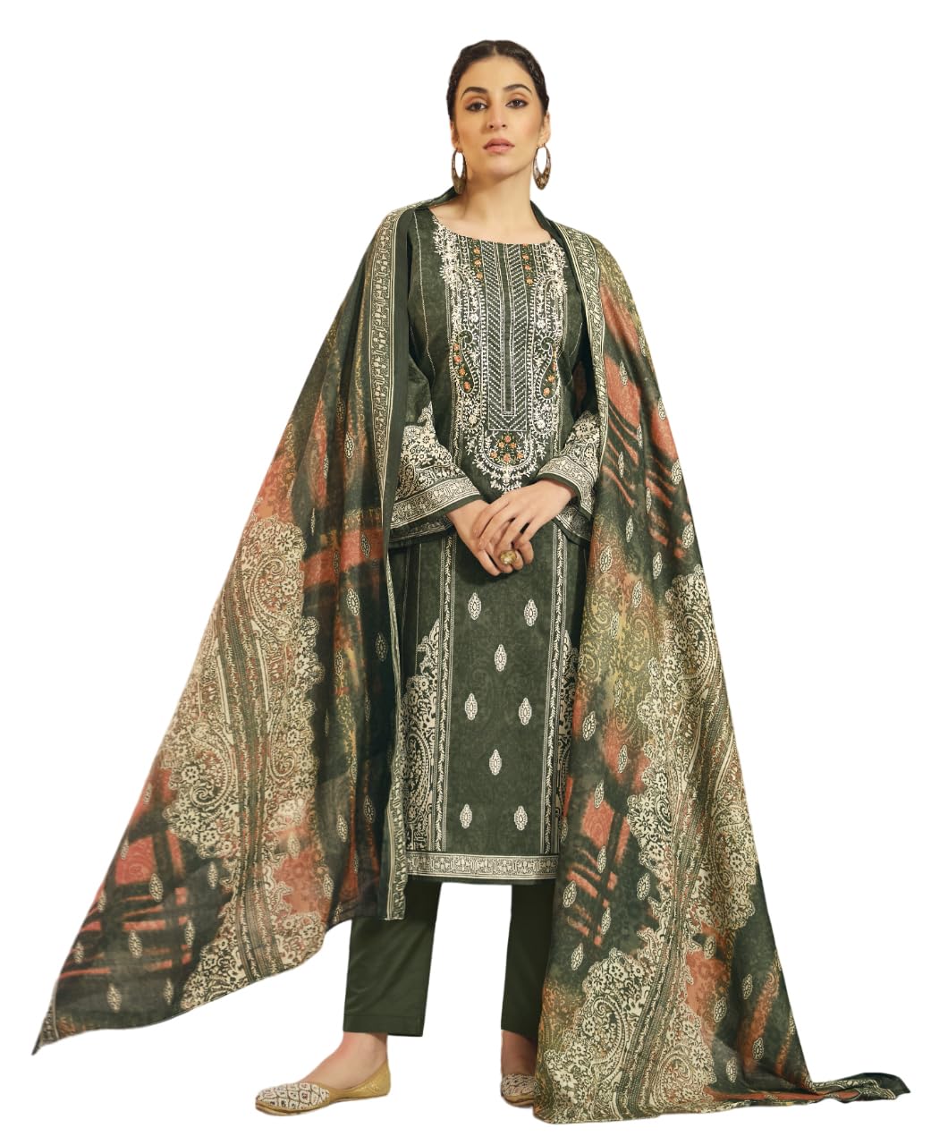 DRAVINAM Trends Unstitched Pakistani Embroidered Pure Cotton Salwar Suit Dress Materials with Cotton Dupatta