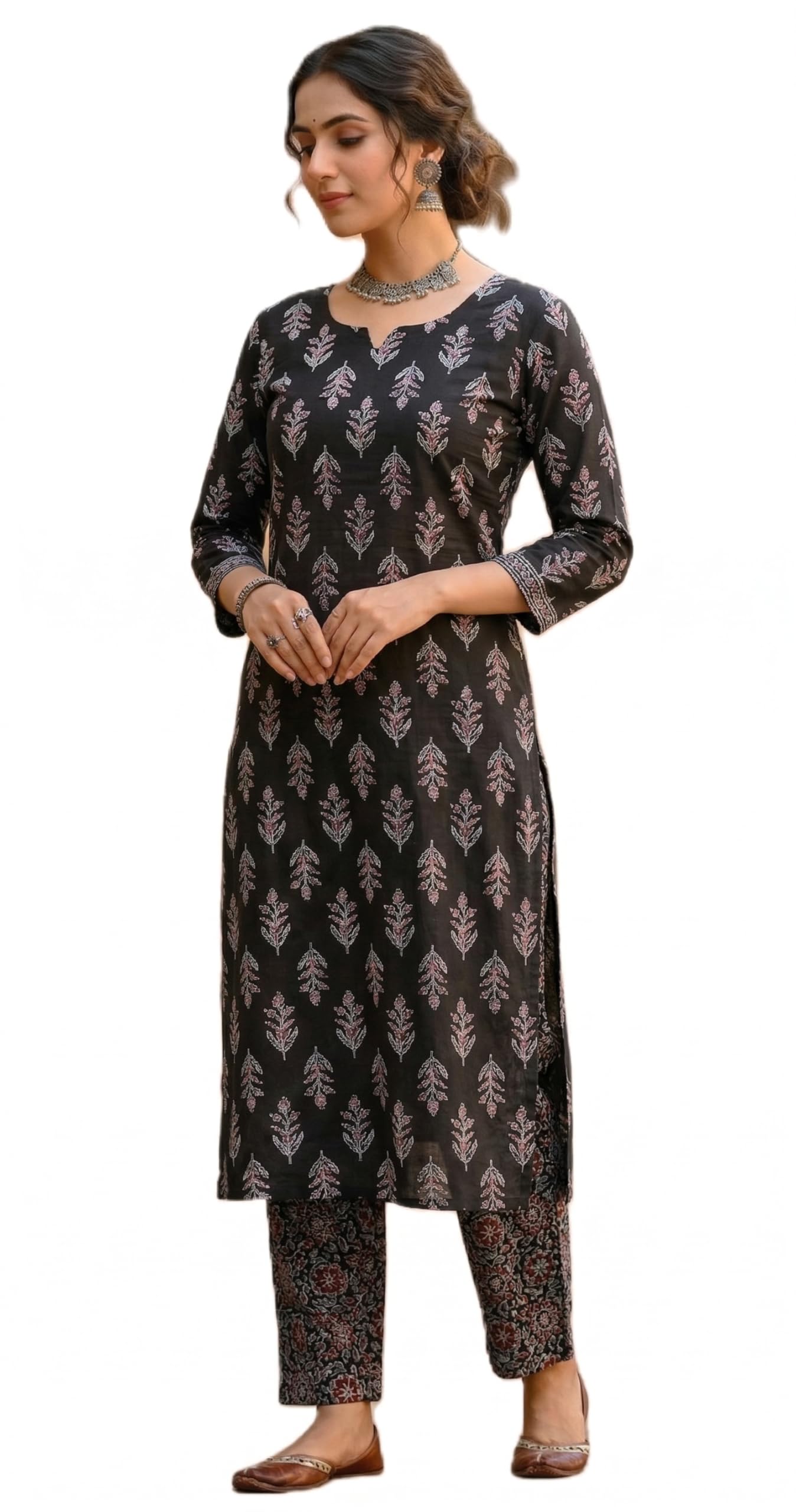 Jaipuri Print Cambric Cotton Unstitched Salwar Suit Dress Material for Women (Kurta Pant Fabric set)