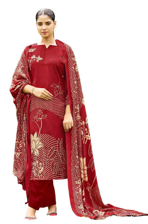 DRAVINAM Trends Women's Winter Wear Kashmiri Kani Printed Warm Salwar Kameez Dress Material with Swaroski Work and Twill Pashmina Printed Shawl Dupatta