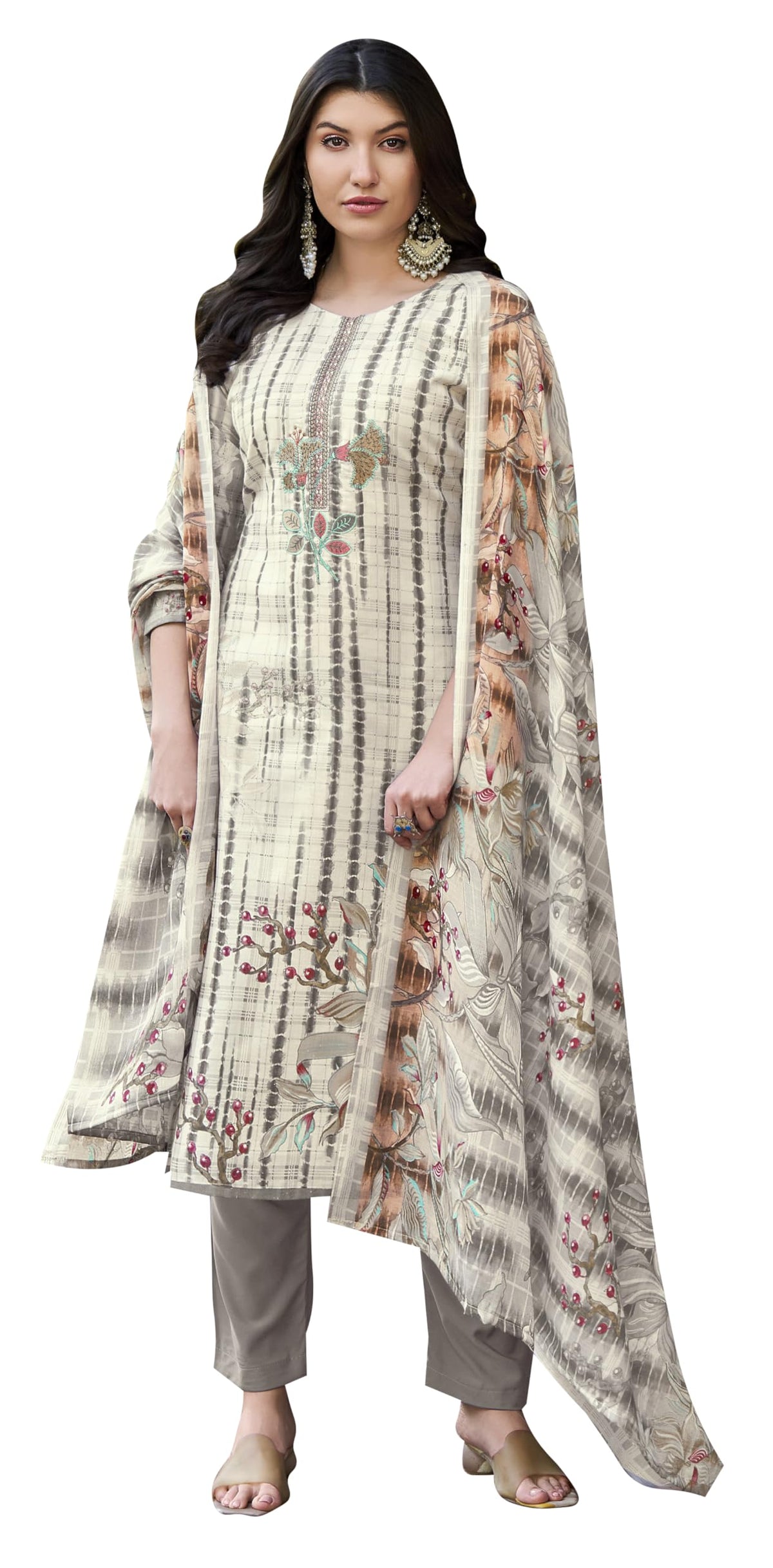 DRAVINAM Trends Women's Unstitched Salwar Suit Dress Material - Cotton Digital Printed Organza Embroidered Kameez II Unstitch Bottoms II Cotton Dupatta