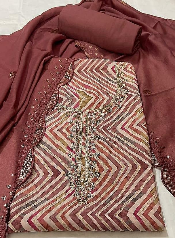 DRAVINAM Trends Handwork Modal Silk Unstitched Salwar Suit with Scalloped Dupatta