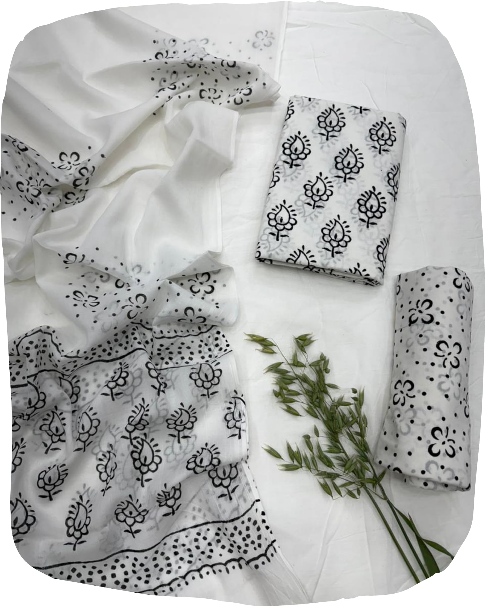 Hand Block Print Sanganeri Cambric Unstitched Cotton Suit Dress Material for Women with Mulmul Cotton Hand Printed Dupatta