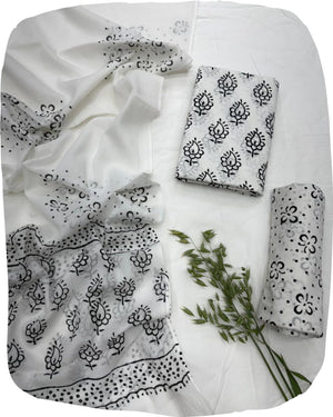 Hand Block Print Sanganeri Cambric Unstitched Cotton Suit Dress Material for Women with Mulmul Cotton Hand Printed Dupatta