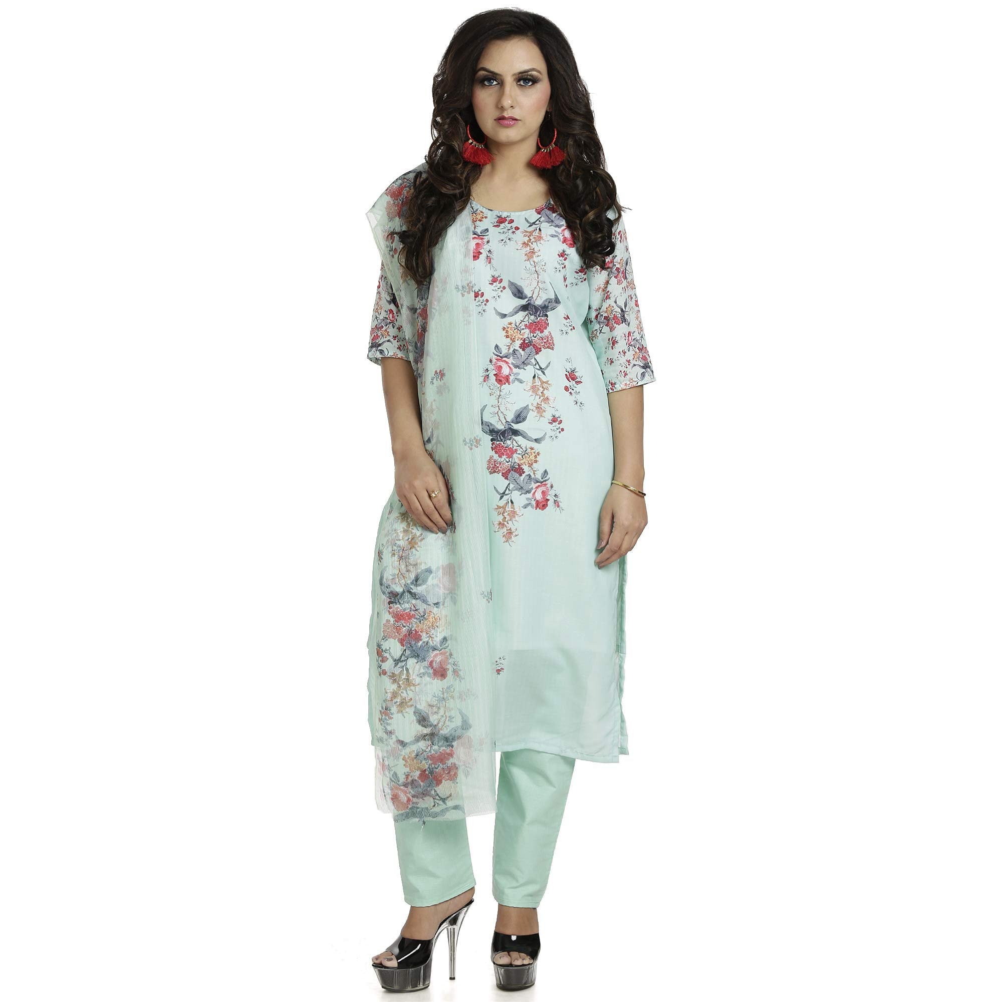 DRAVINAM Trends Women's Fully Stitched Muslin Digital Printed Pant Style Salwar Suit Dress Material with Tabby Lining Printed Dupatta (X-Large_Green)