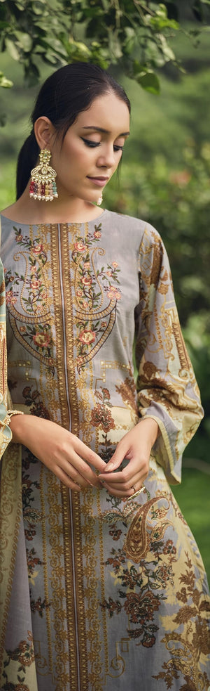 DRAVINAM Trends Unstitched Pakistani Print Embroidered Cotton Salwar Suit Dress Materials with Dupatta