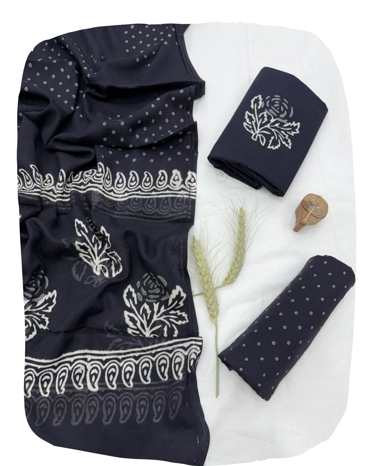 DRAVINAM Trends Hand Block Print Jaipuri Cambric Unstitched Cotton Suit Dress Material for Women with Mulmul Cotton Hand Printed Dupatta