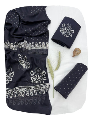 DRAVINAM Trends Hand Block Print Jaipuri Cambric Unstitched Cotton Suit Dress Material for Women with Mulmul Cotton Hand Printed Dupatta