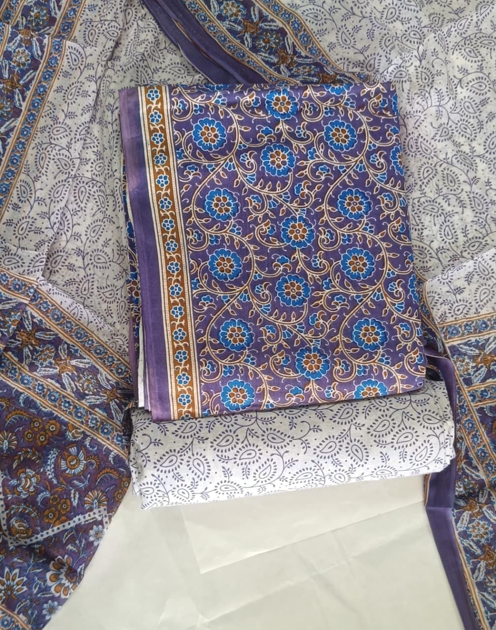 DRAVINAM Trends Jaipuri Print Cambric Cotton Unstitched Salwar Suit Dress Material for Women with Mulmul Cotton Dupatta