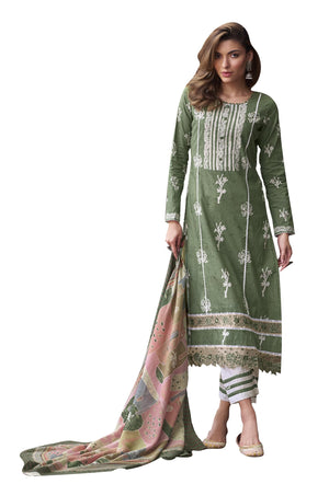 DRAVINAM Trends Women Pure Lawn Camric Digital Print Heavy Shifli Lace and Daman Heavy Embroidery Unstitched Suit Dress Material with Cotton Dupatta