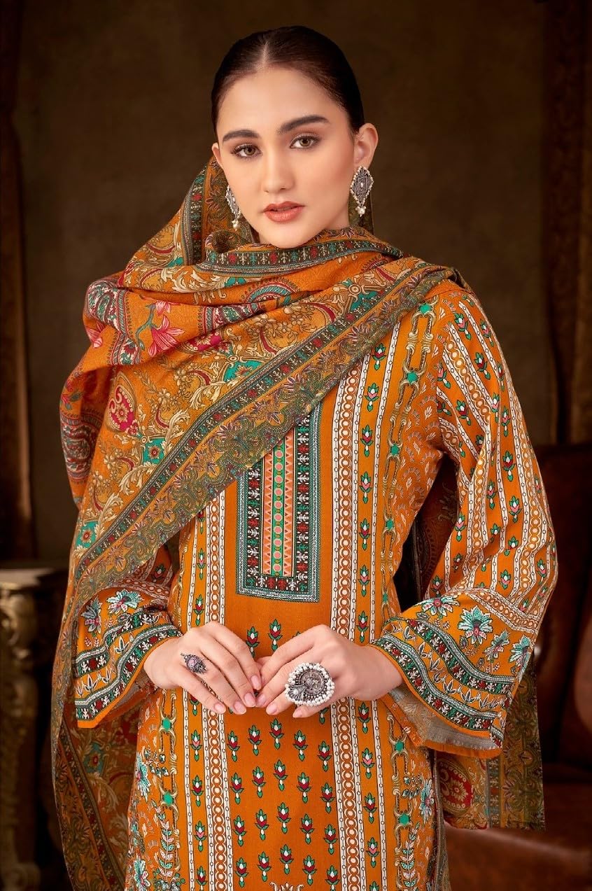 DRAVINAM Trends Women's Unstitched Salwar Suit Dress Material - Cotton Digital Printed Organza Embroidered Kameez II Unstitch Bottoms II Cotton Dupatta