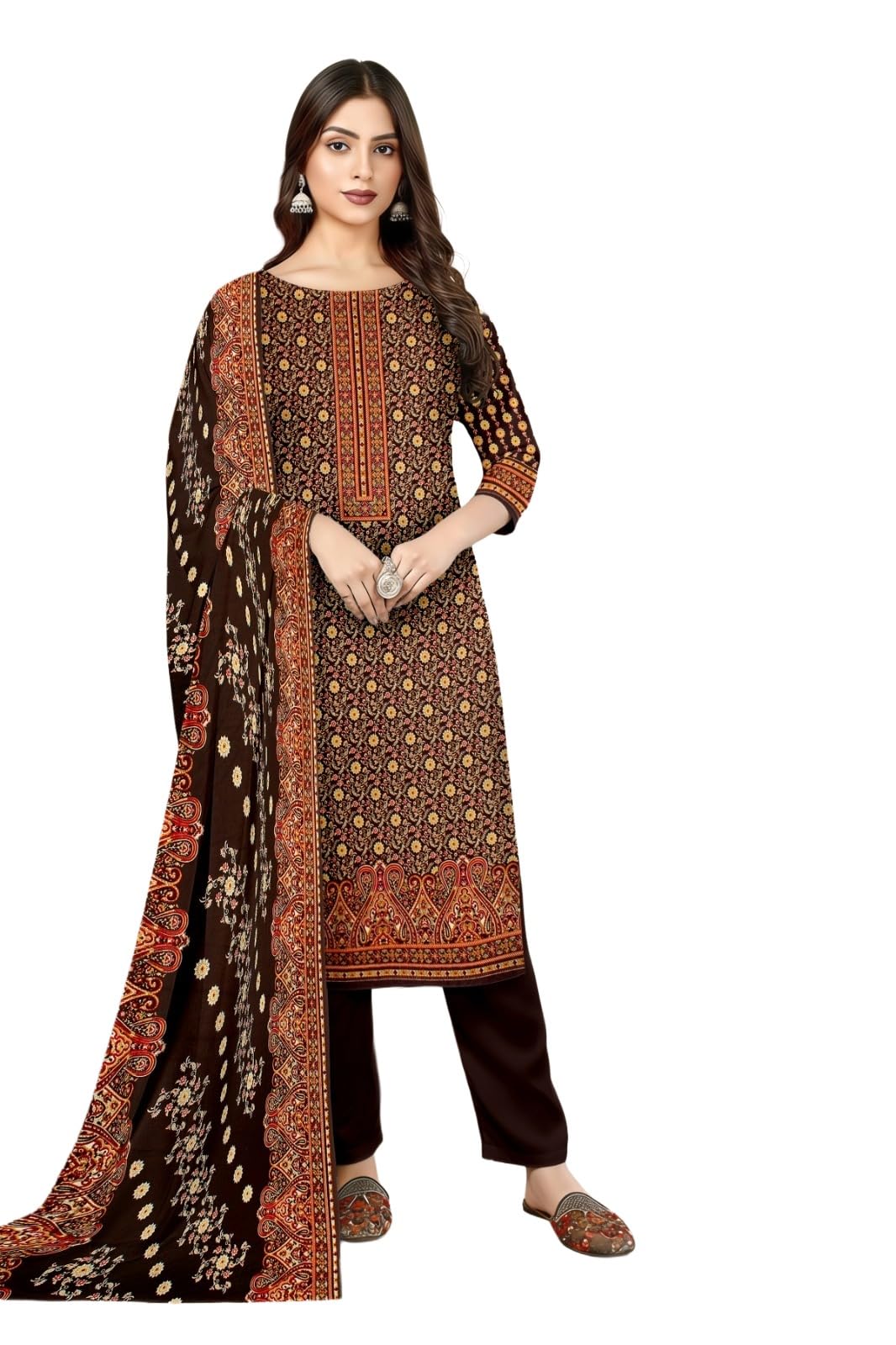 DRAVINAM Trends Women's Unstitched Winter Wear Kashmiri Kani Printed Heavy Woolen Pashmina Salwar Suit Dress Material with Printed Shawl Dupatta