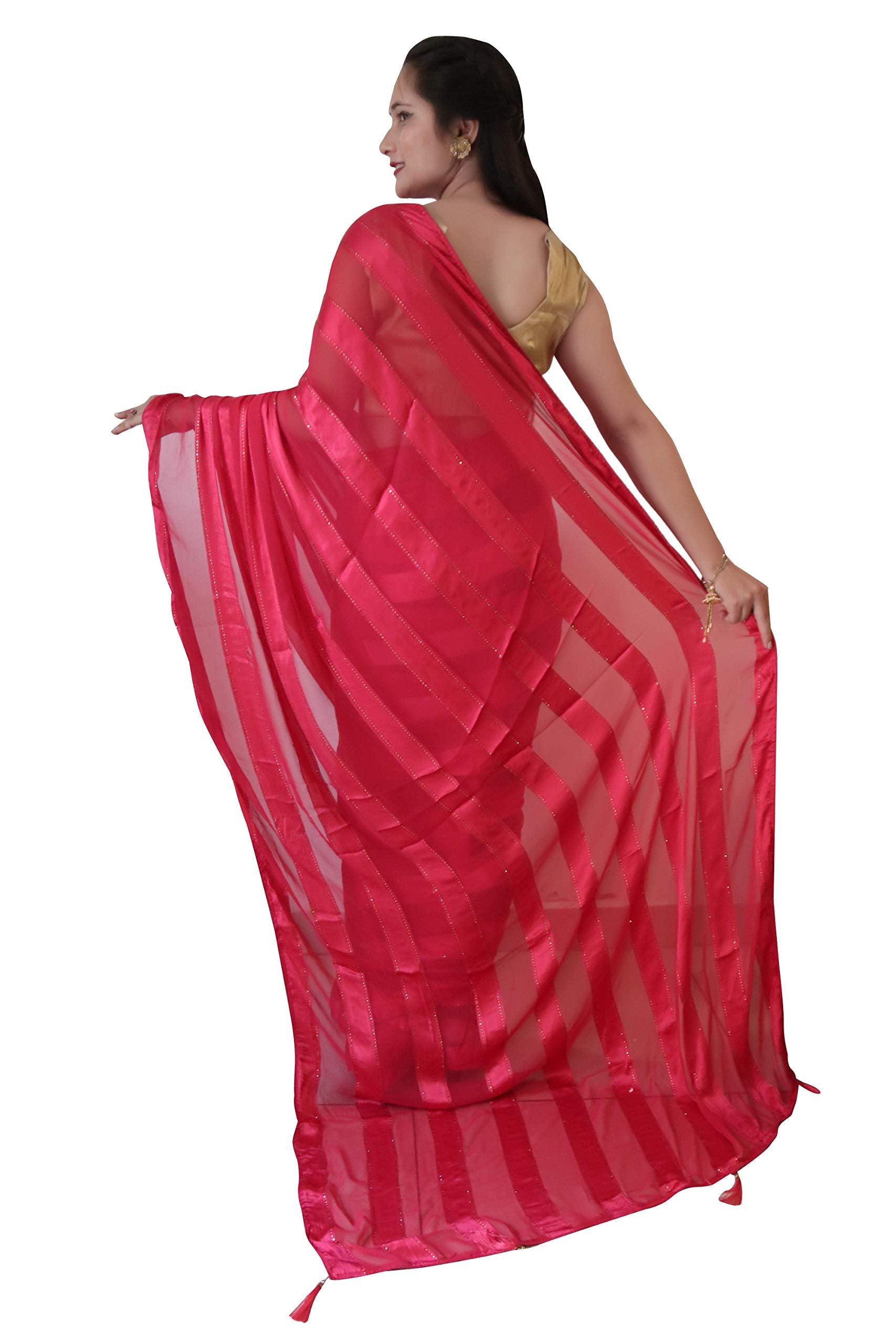 DRAVINAM Trends Women's Pure Georgette Zari embroidered Saree with Blouse Piece (Magenta)