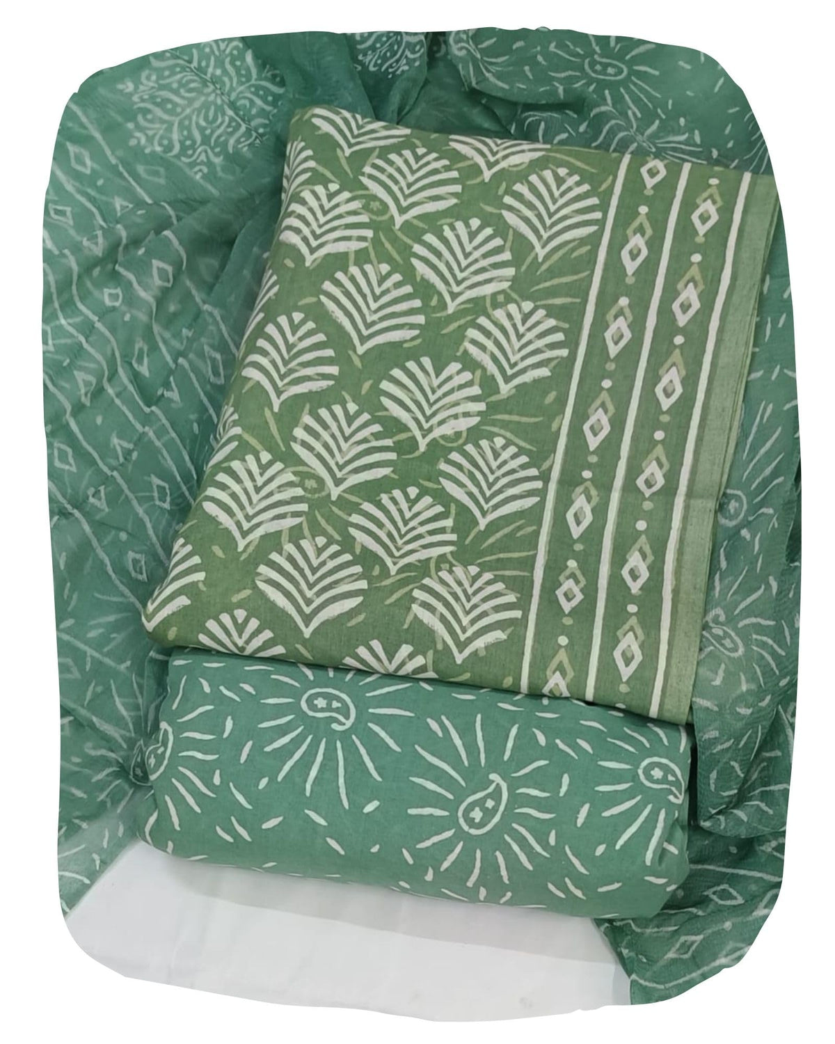 DRAVINAM Trends Hand Block Print Cambric Cotton Unstitched Salwar Suit Set for Women with Pure Chiffon Hand Printed Dupatta