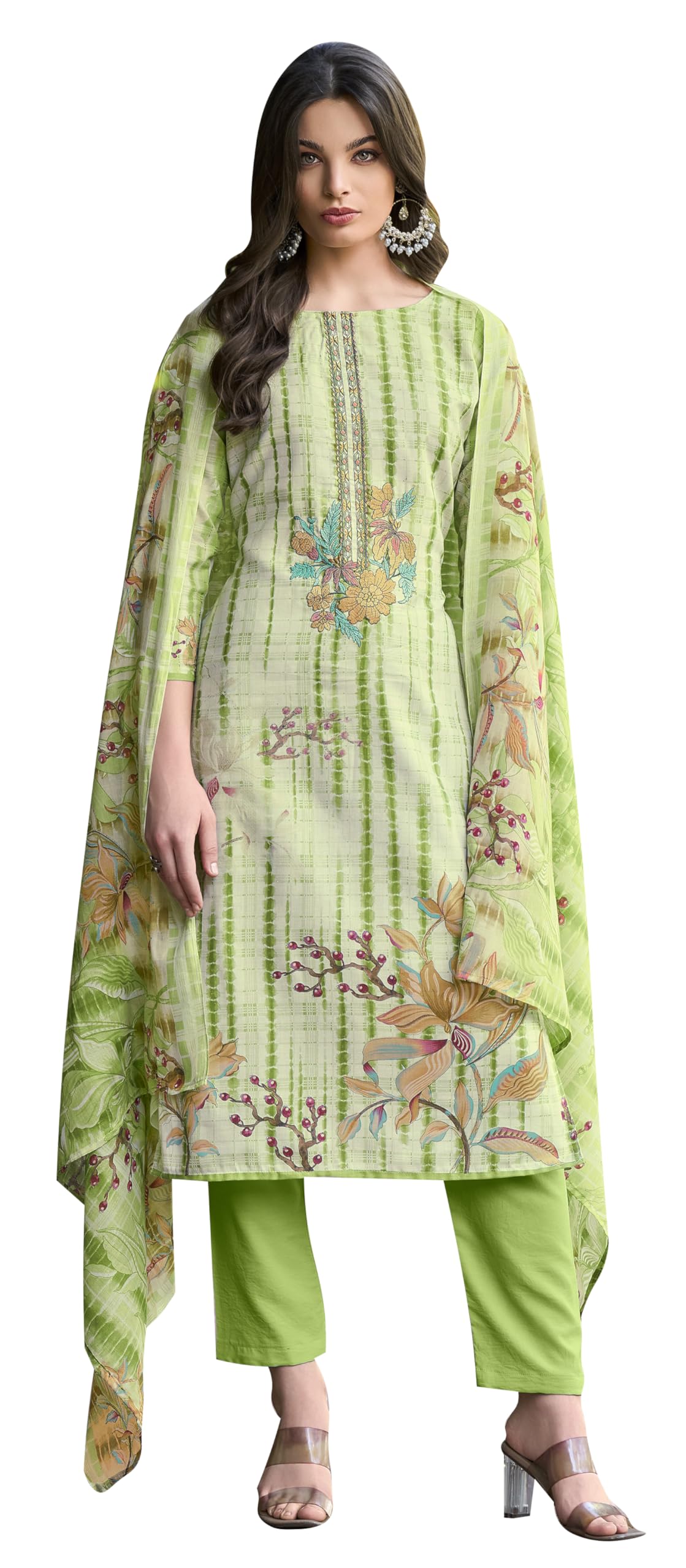 DRAVINAM Trends Women's Unstitched Salwar Suit Dress Material - Cotton Digital Printed Organza Embroidered Kameez II Unstitch Bottoms II Cotton Dupatta