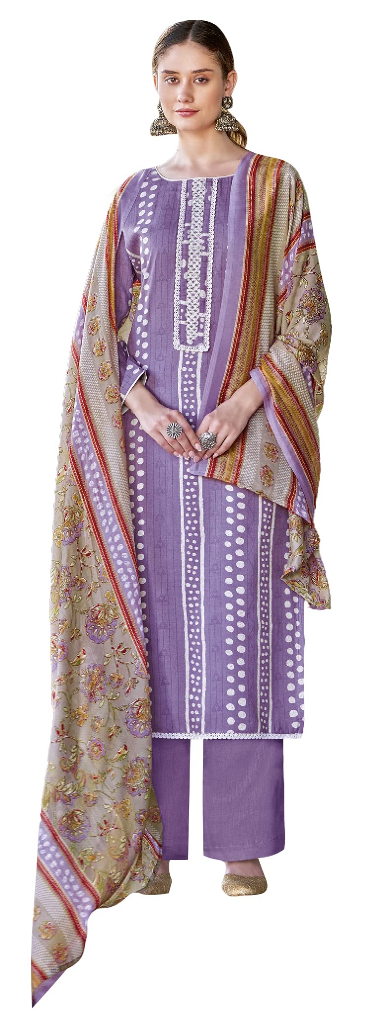 DRAVINAM Trends Unstitched Rayon Kurta Pant Dress Material Set with Cotton Printed Dupatta for Women