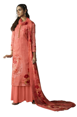 DRAVINAM Trends Women's Summer Wear Pure Linen Cotton Digital Printed Unstitched Salwar Suit Dress Material with Pure Nazneen Chiffon Printed Dupatta/Chunni (Peach)