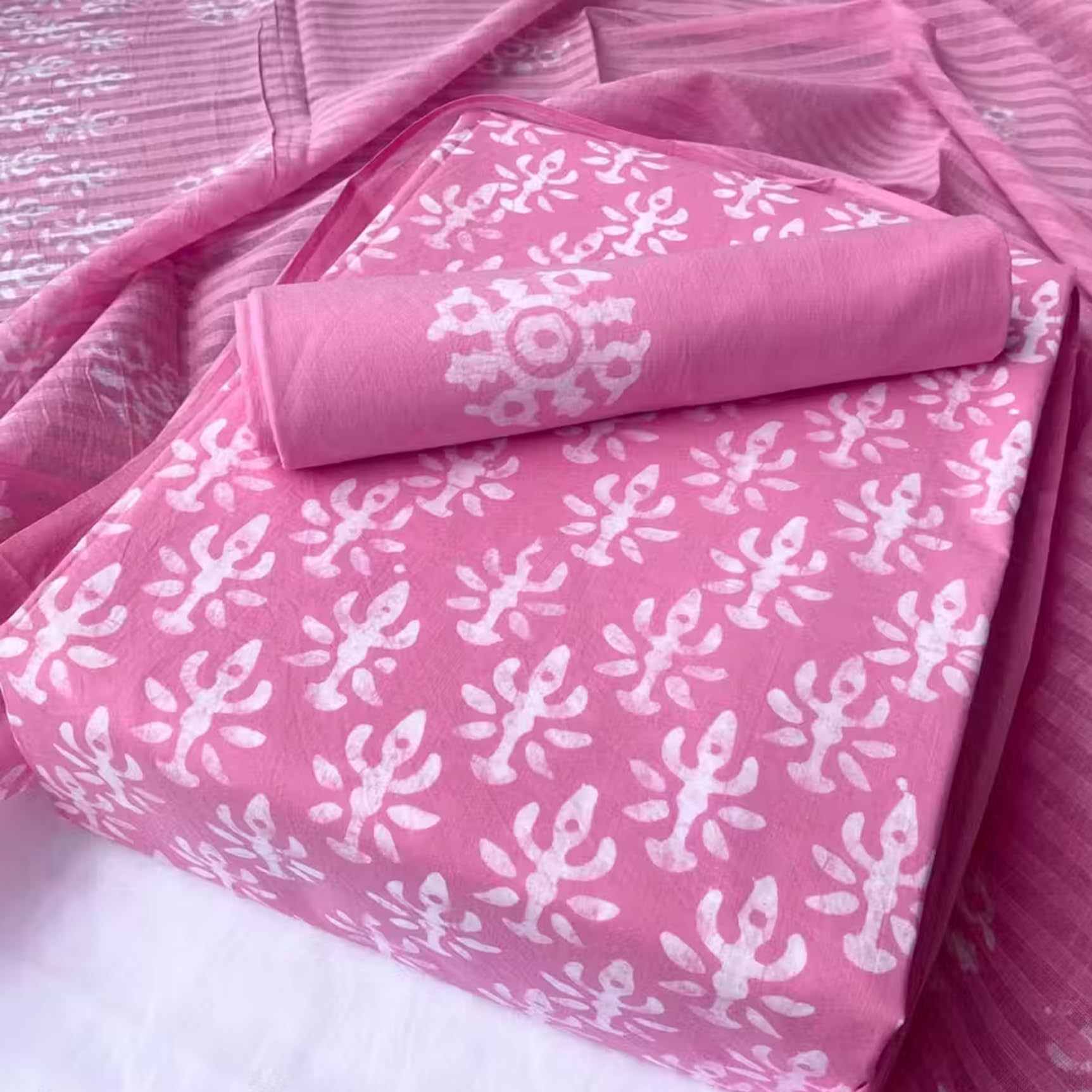 DRAVINAM Trends Unstitched Jaipuri Handmade Wax Batik Print Soft Cotton Dress Material with Dupatta