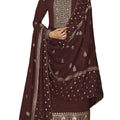 DRAVINAM Trends Women's Pure Georgette Zari Embroidered Pakistani Straight Kurta Dress Material with Embroidered Georgette Dupatta (Free Size_Wine)