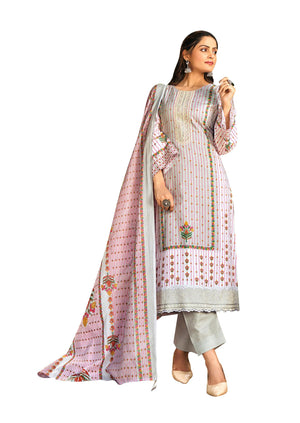 DRAVINAM Trends Unstitched Pure Lawn Camric Digital Print Neck and Daman Heavy Cutwork Embroidery Ladies Salwar suit Material with Lawn Cotton dupatta