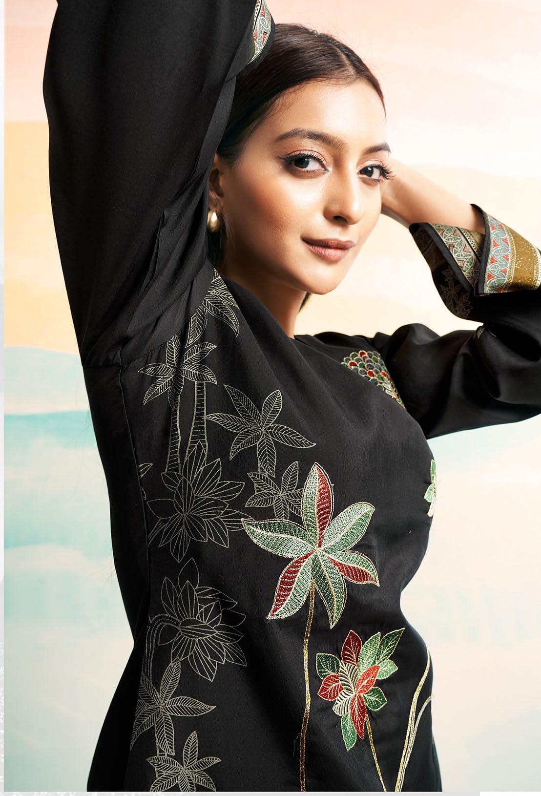 DRAVINAM Trends Women's Pure Viscose Masline Digital and Foil Print With Fancy Embroidery Work Unstitched Suit Dress Material with Maslin Printed Dupatta