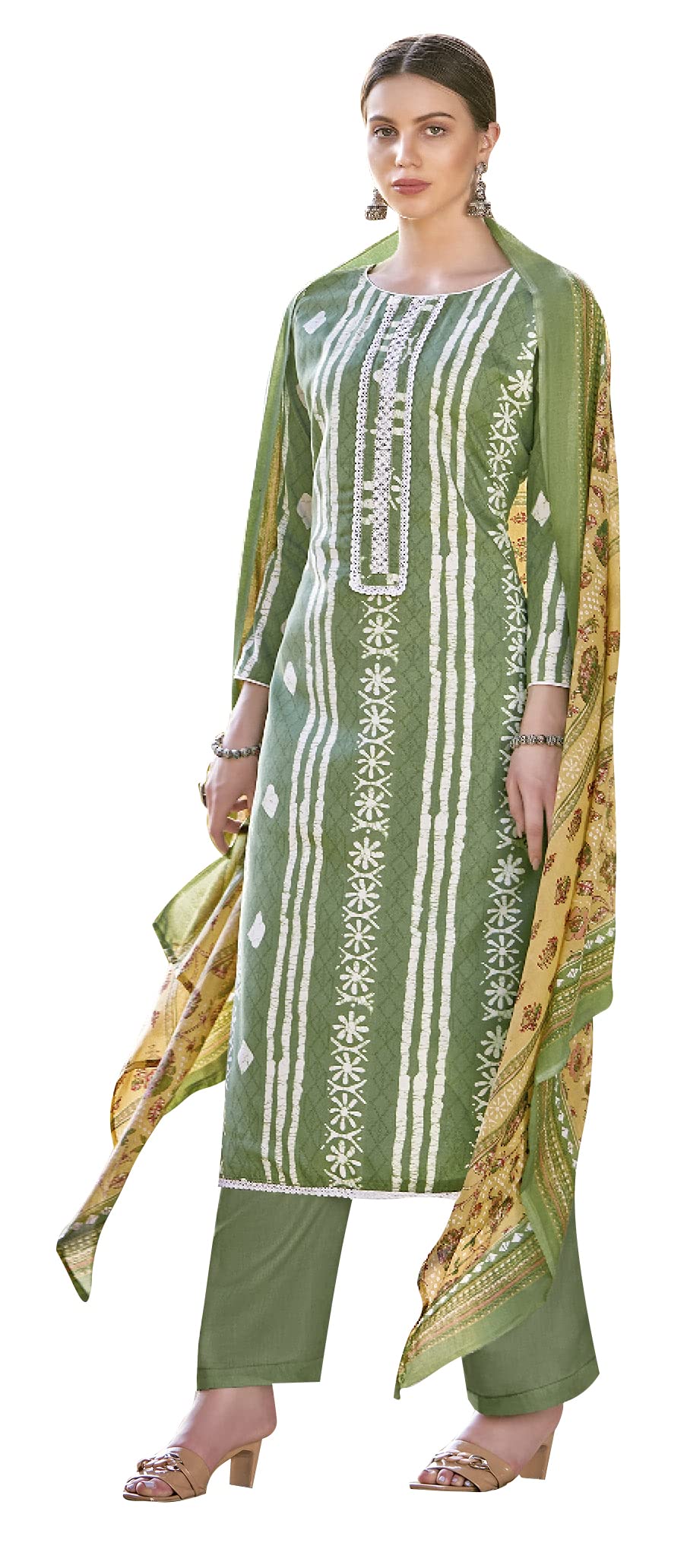DRAVINAM Trends Unstitched Rayon Kurta Pant Dress Material Set with Cotton Printed Dupatta for Women