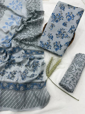 DRAVINAM Trends Hand Block Print Jaipuri Cambric Unstitched Cotton Suit Dress Material for Women with Mulmul Cotton Hand Printed Dupatta