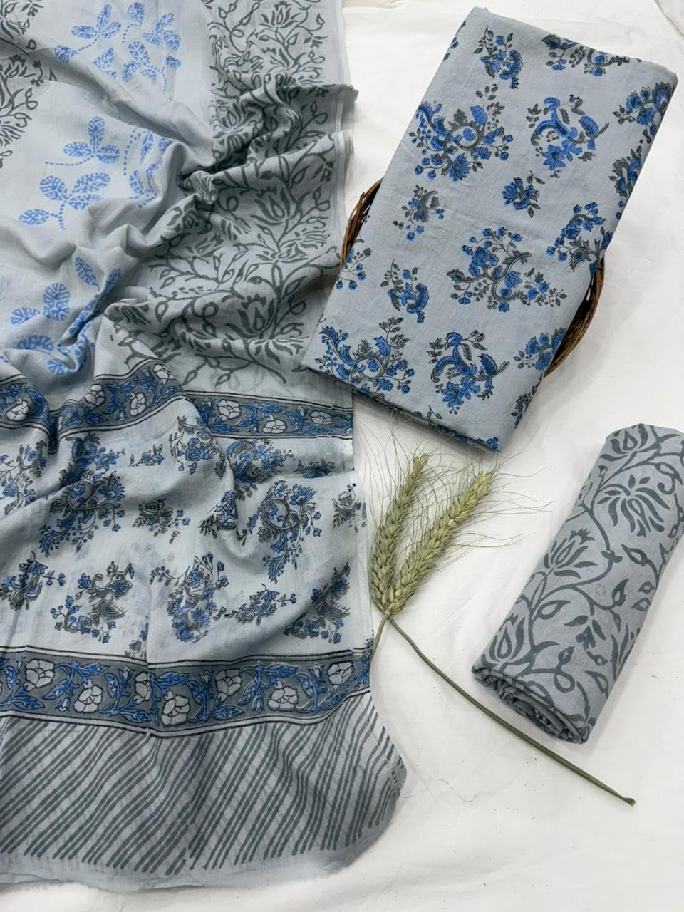 DRAVINAM Trends Hand Block Print Jaipuri Cambric Unstitched Cotton Suit Dress Material for Women with Mulmul Cotton Hand Printed Dupatta