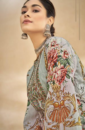 DRAVINAM Trends Women's Unstitched Digital Pakistani Print Embroidered Cambric Cotton Salwar Suit Dress Materials with Cotton Printed Dupatta