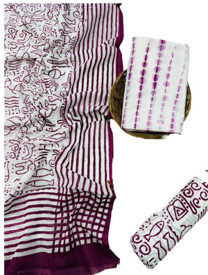 DRAVINAM Trends Hand Block Print Sanganeri Cambric Unstitched Cotton Suit Dress Material for Women with Mulmul Cotton Hand Printed Dupatta