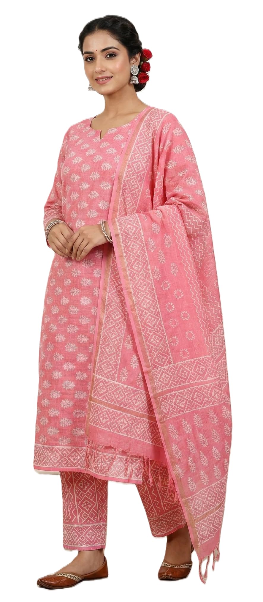 DRAVINAM Trends Jaipuri Hand Block Print Pure Kota Doriya Unstitched Suit Dress Material with Kota Doriya Hand Printed Dupatta