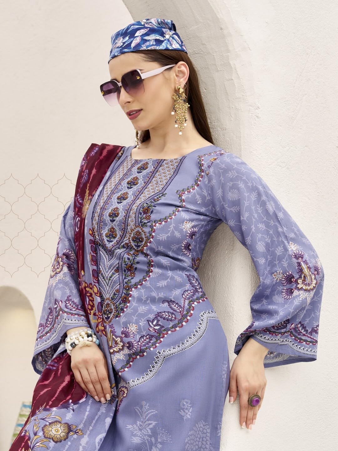 DRAVINAM Trends Unstitched Pakistani Embroidered Pure Rayon Salwar Suit Dress Materials with Cotton Dupatta