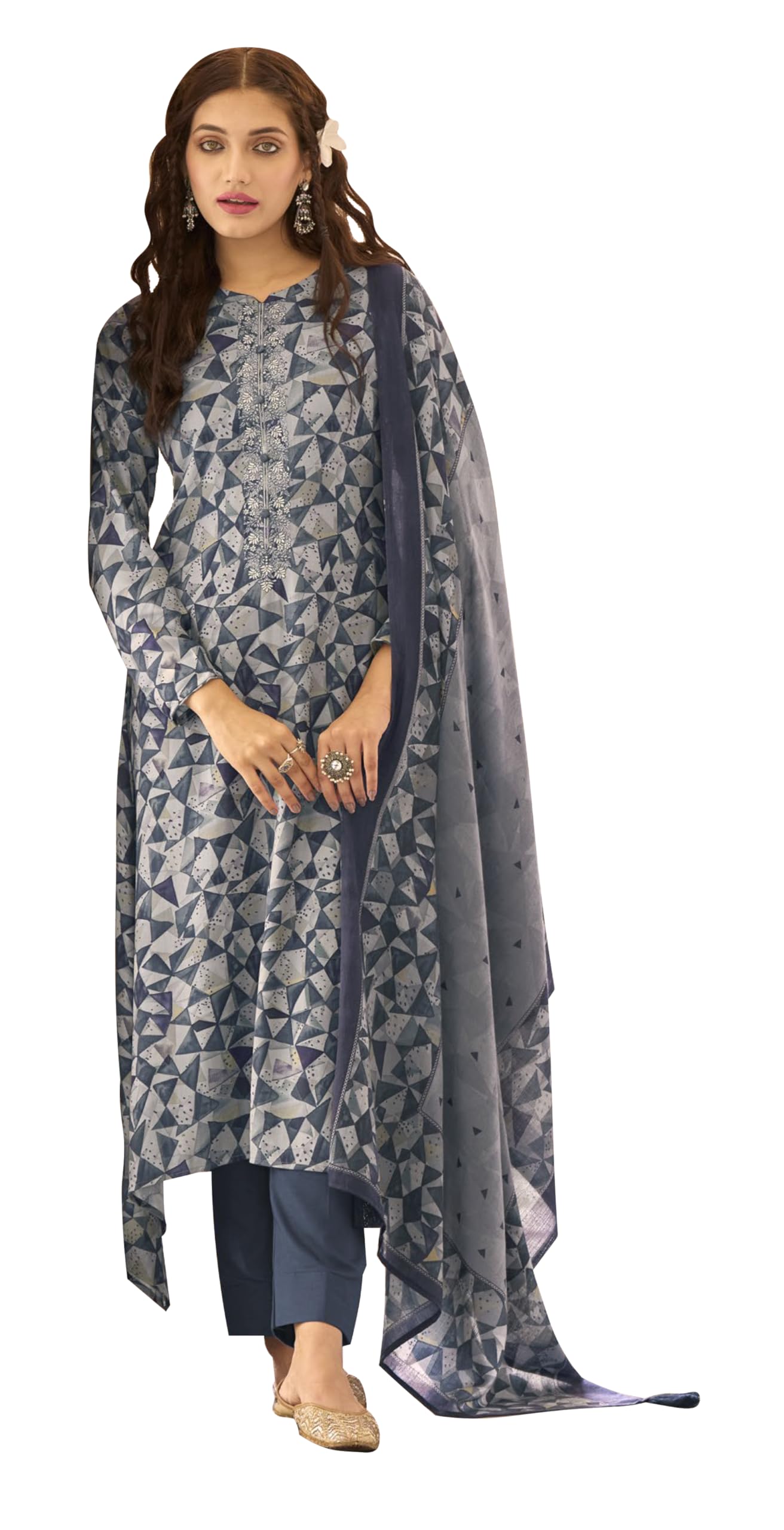 DRAVINAM Trends Women's Unstitched digital Print Woollen Viscose Pashmina embroidered Salwar Suit Dress Material with Wool Pashmina Digital Printed Shawl Dupatta