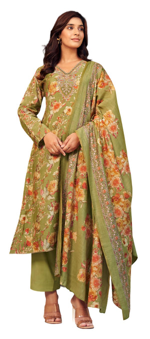 DRAVINAM Trends Women's Unstitched Salwar Suit Dress Material Modal Silk Discharge Foil Print Cording Embroidered Kameez Plain Unstitched Bottoms and Modal Silk Discharge Foil Print Dupatta